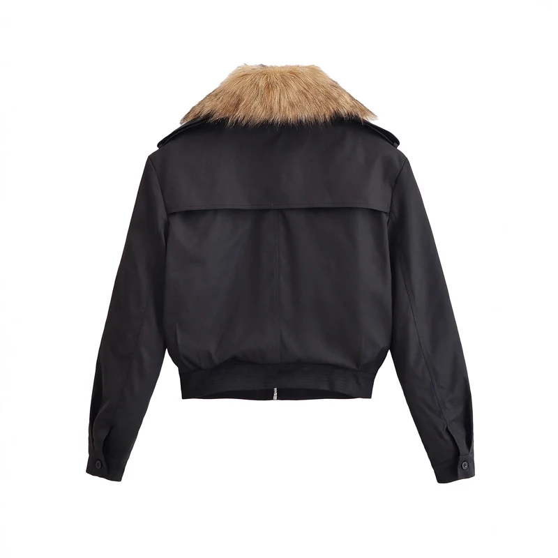 Damen Kurze Bomberjacke mit abnehmbarem Faux-Fur-Kragen Nord Taschen