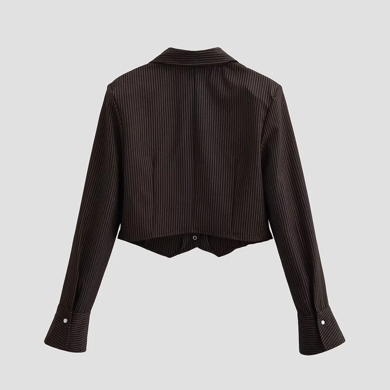 Damen Kurzbluse im Nadelstreifen-Look mit taillierter Schnittführung und spitzem Saum Nord Taschen