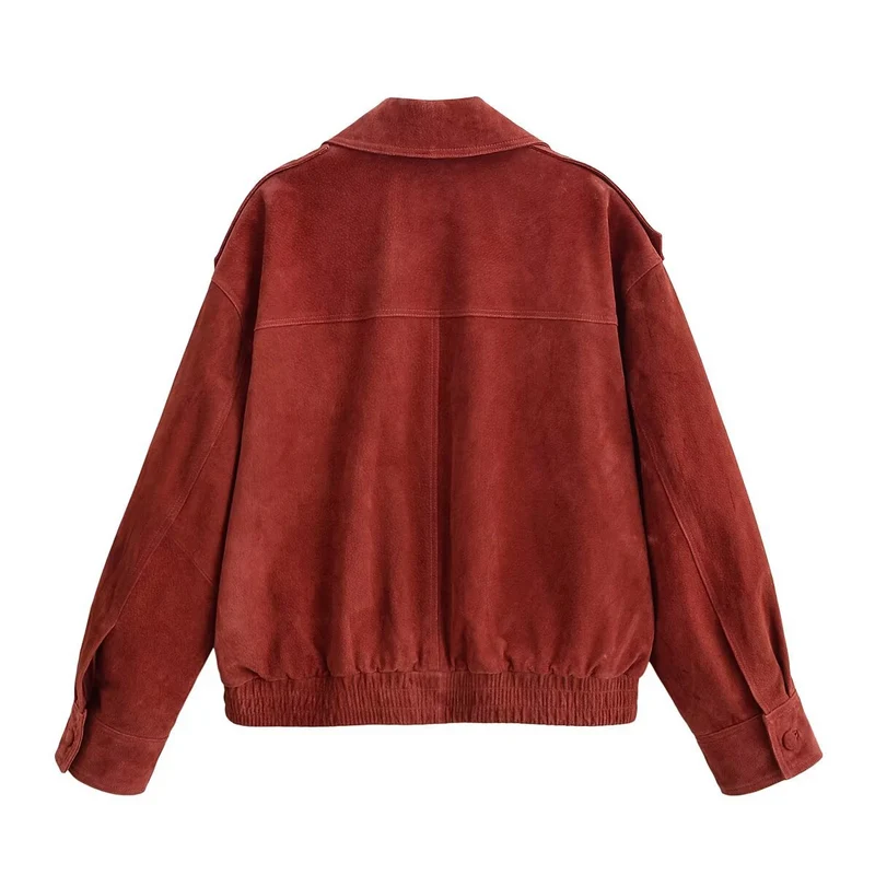 Damen Kurzblouson aus Veloursleder mit oversized Silhouette und doppelreihigem Revers Nord Taschen