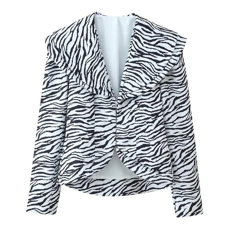 Damen Kurzblazer mit übergroßem Schalkragen und Zebra-Print Nord Taschen