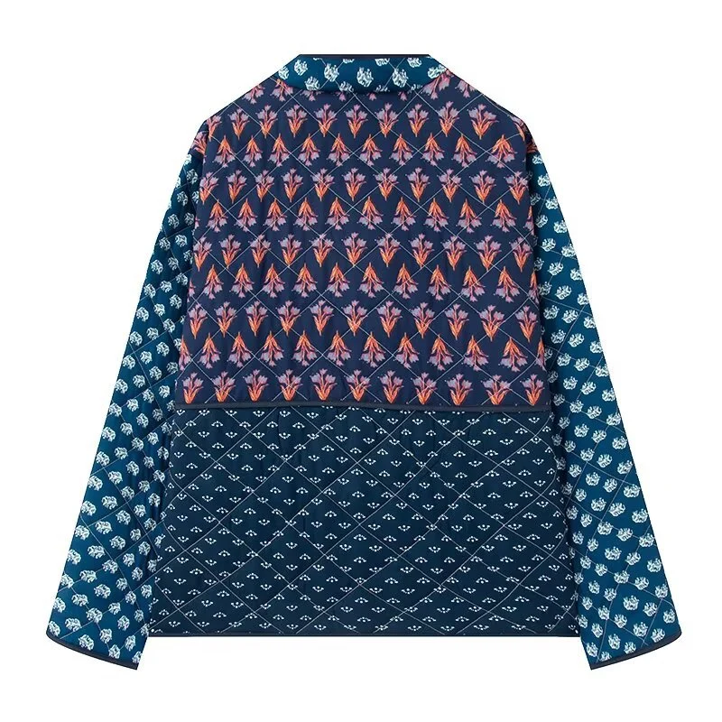 Damen Gefütterte Patchwork-Steppjacke mit Knebelverschlüssen und aufgesetzten Taschen Nord Taschen