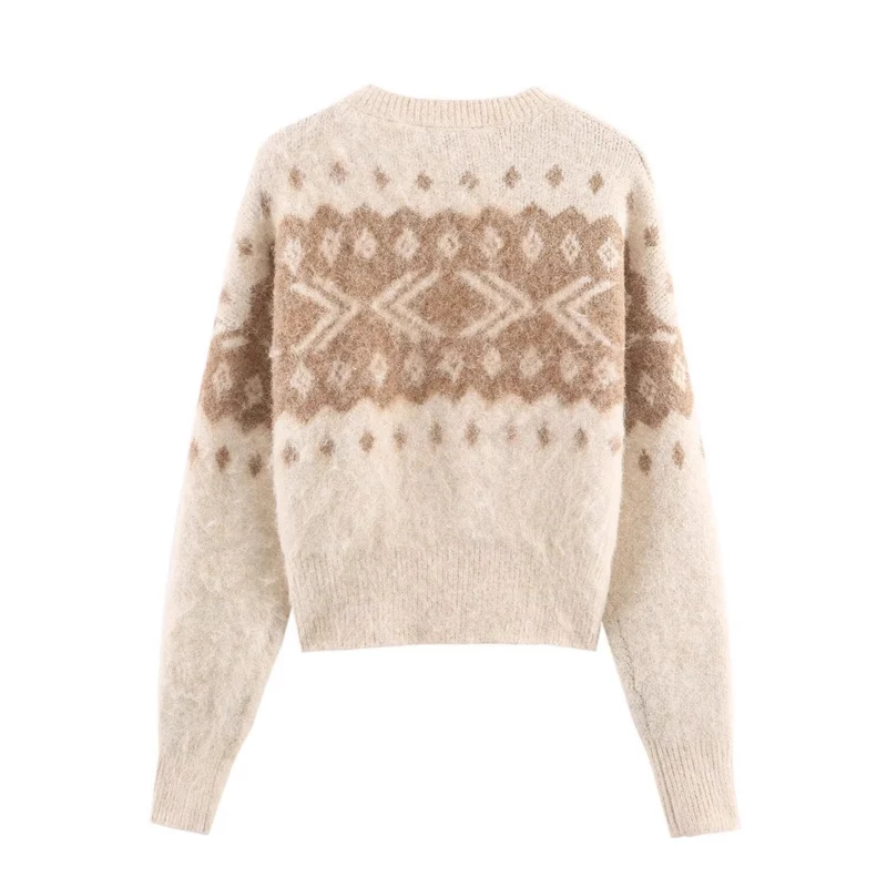 Damen Flauschiger Strickpullover mit Norwegermuster und kastiger Passform Nord Taschen