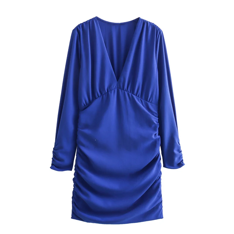 Damen Figurbetontes Minikleid mit tiefem V‑Ausschnitt und seitlichen Raffungen Nord Taschen