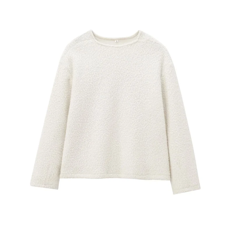Damen Kuscheliger Bouclé-Pullover mit Rundhals und geradem Saum Nord Taschen