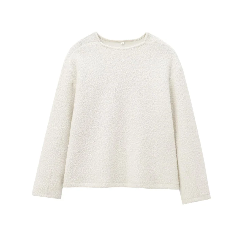 Damen Kuscheliger Bouclé-Pullover mit Rundhals und geradem Saum Nord Taschen