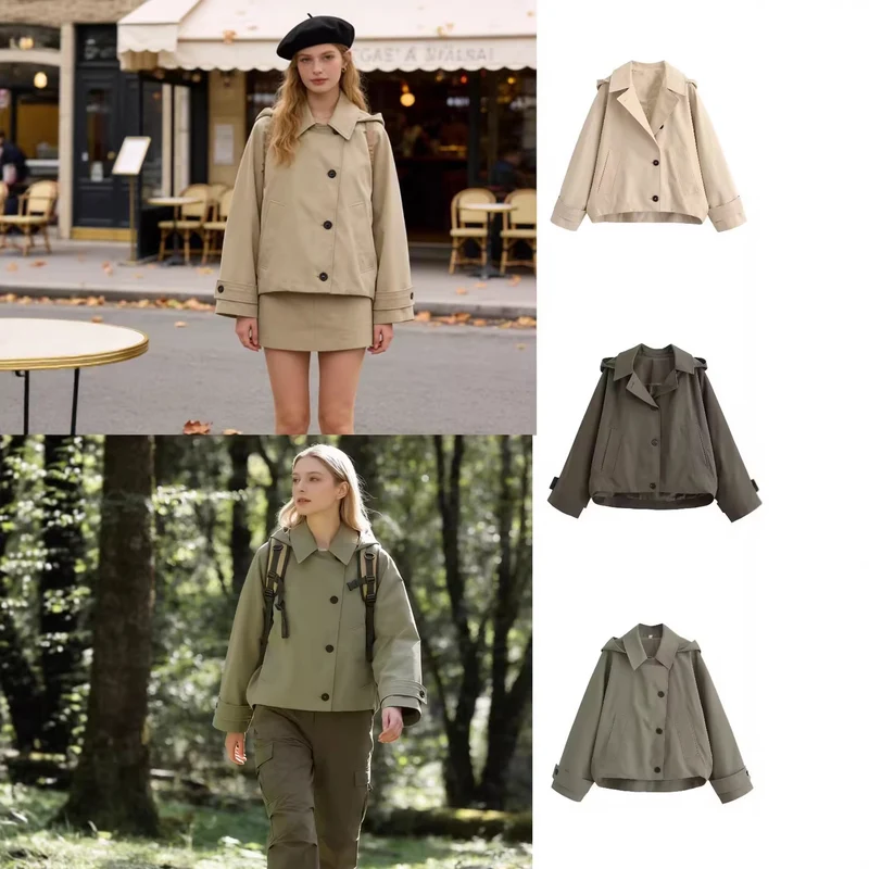 Damen Kurztrenchjacke im Boxy‑Schnitt mit Reverskragen und aufgesetzten Pattentaschen Nord Taschen
