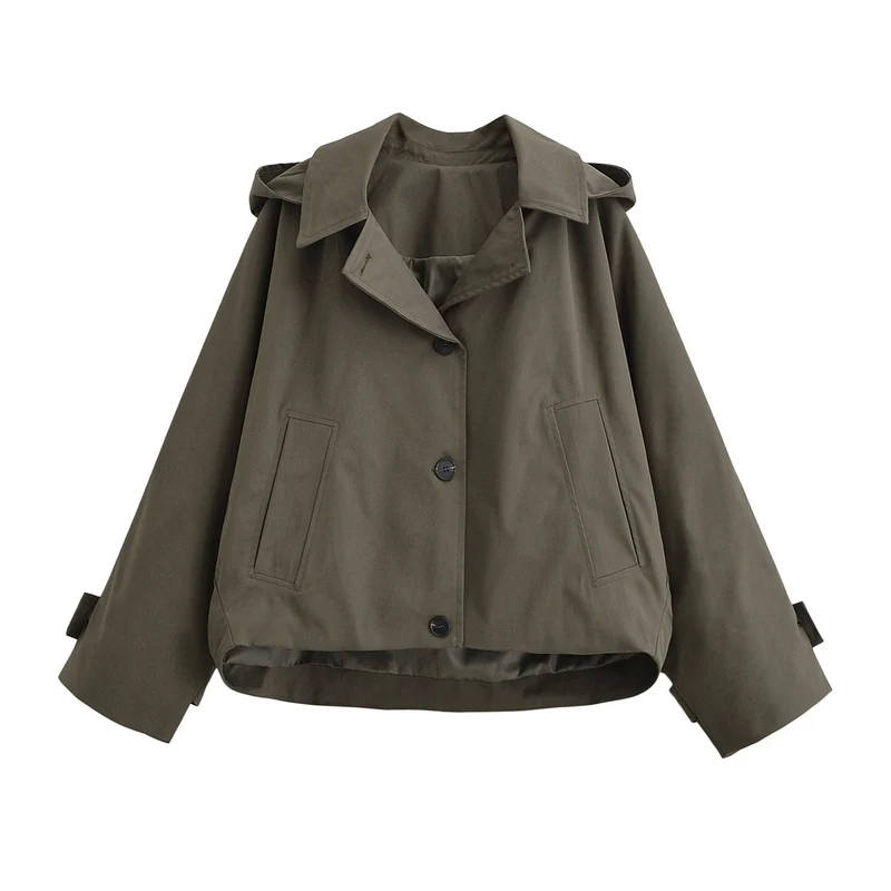 Damen Kurztrenchjacke im Boxy‑Schnitt mit Reverskragen und aufgesetzten Pattentaschen Nord Taschen