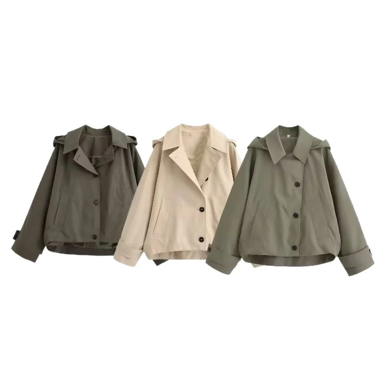 Damen Kurztrenchjacke im Boxy‑Schnitt mit Reverskragen und aufgesetzten Pattentaschen Nord Taschen