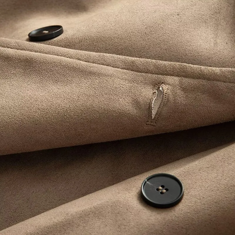 Damen Kurzmantel im Trenchstil aus Velours‑Wildlederoptik mit Bindegürtel Nord Taschen