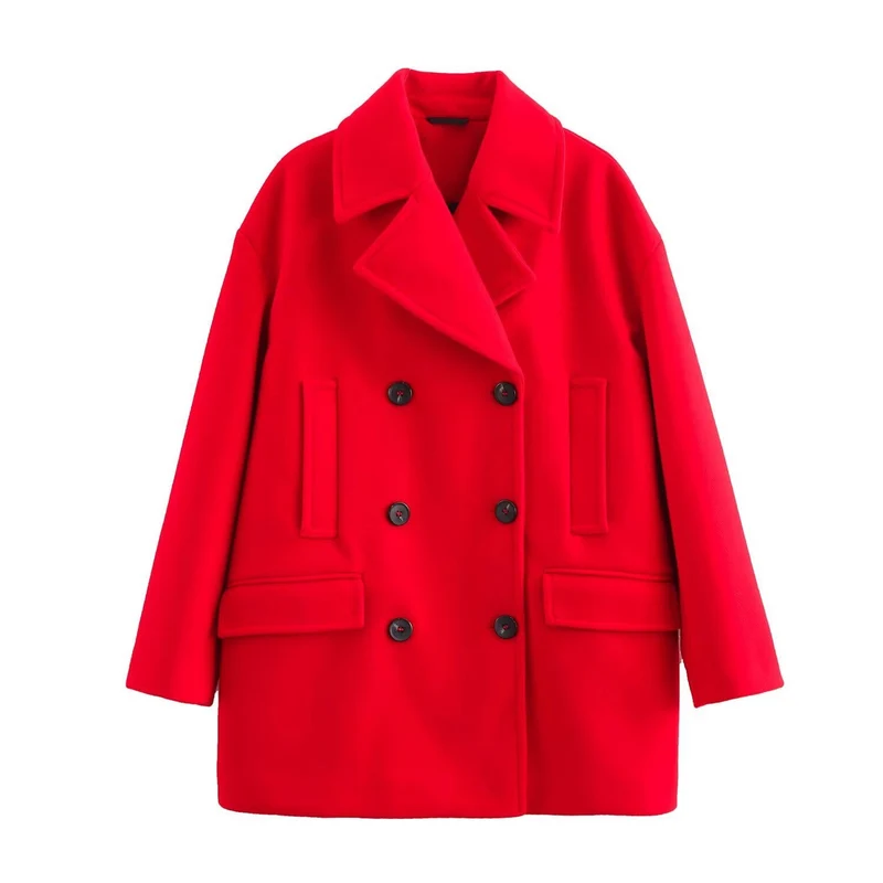 Damen Kurzmantel im Peacoat-Stil mit Doppelreiher und aufgesetzten Pattentaschen Nord Taschen