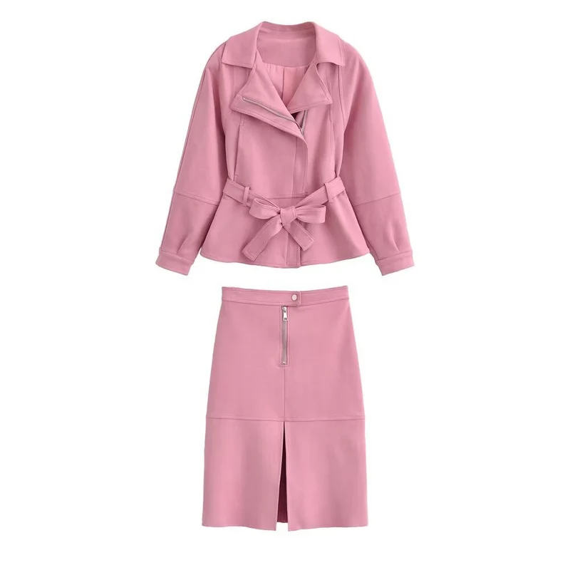 Damen Kurzjacke mit Taillengürtel, asymmetrischem Revers und Peplum-Saum Nord Taschen