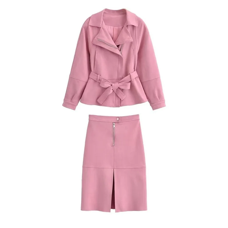 Damen Kurzjacke mit Taillengürtel, asymmetrischem Revers und Peplum-Saum Nord Taschen