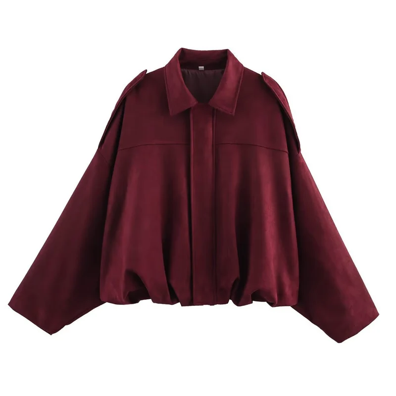 Damen Kurzjacke aus Kunstleder mit Ballon-Silhouette und aufgesetzten Schulterklappen Nord Taschen