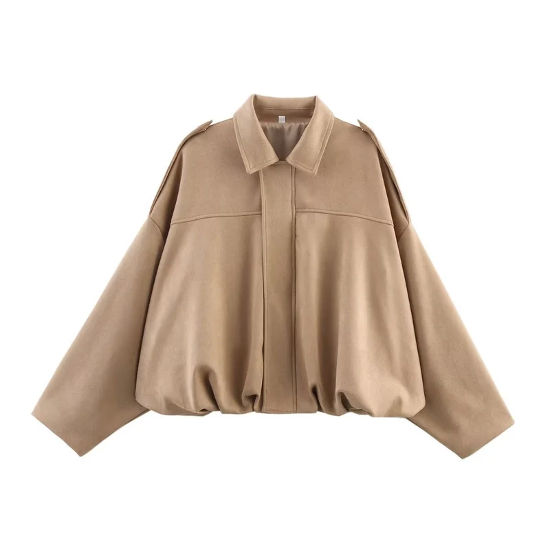 Damen Kurzjacke aus Kunstleder mit Ballon-Silhouette und aufgesetzten Schulterklappen Nord Taschen