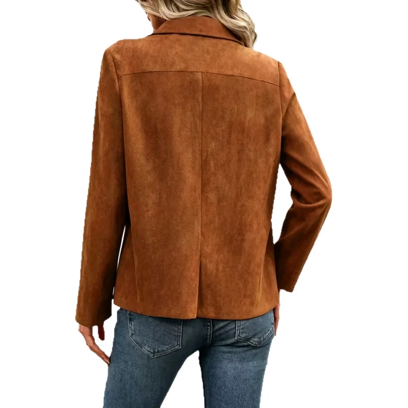 Damen Kurzblazer in Velourslederoptik mit Wasserfallkragen und taillierter Silhouette Nord Taschen