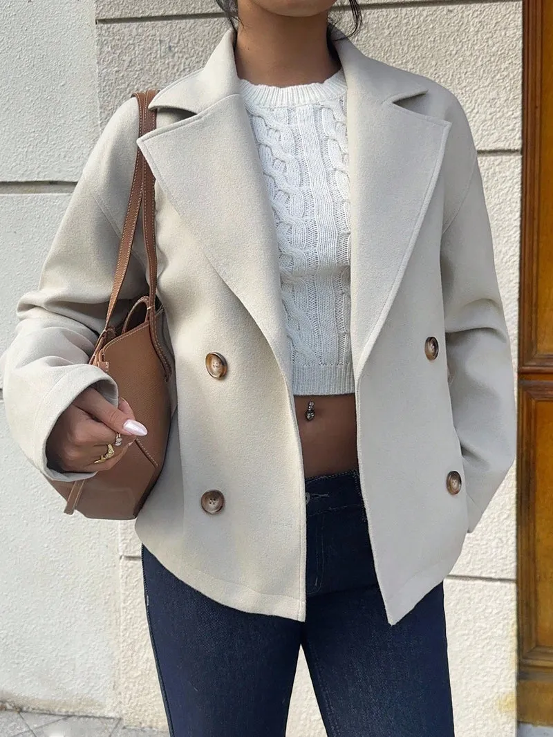 Damen Kurzblazer im Doppelreiher mit weitem Revers Nord Taschen