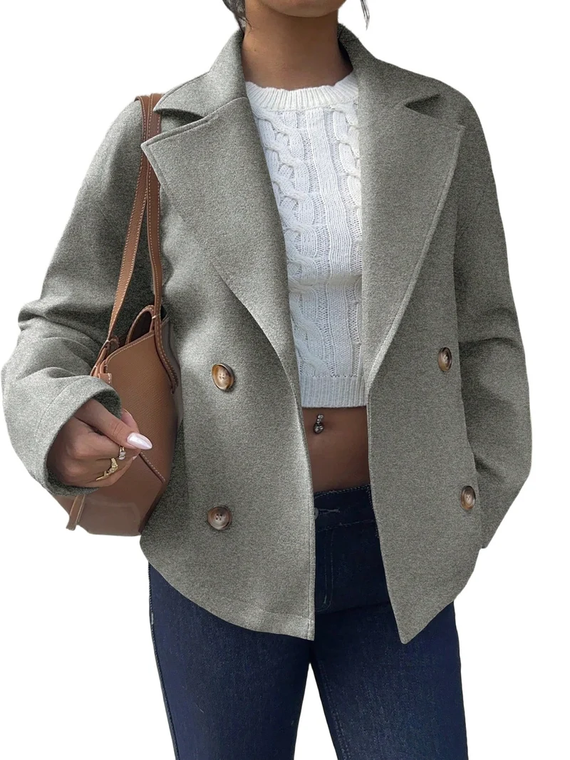 Damen Kurzblazer im Doppelreiher mit weitem Revers Nord Taschen