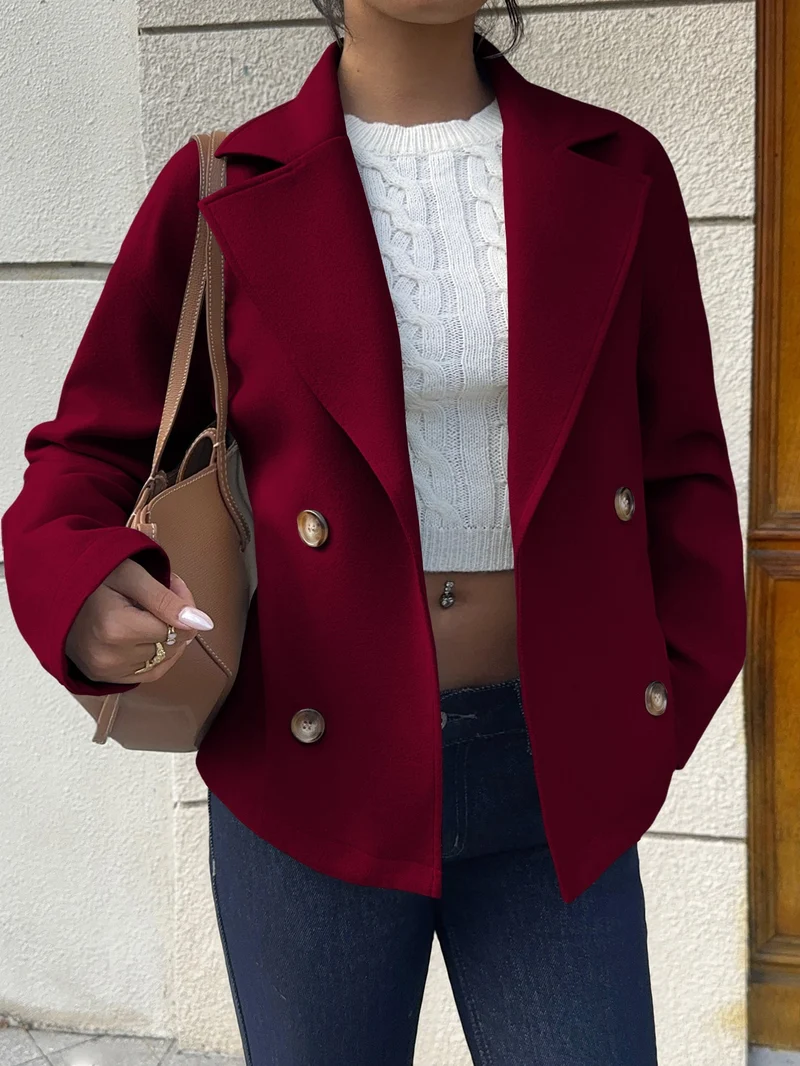 Damen Kurzblazer im Doppelreiher mit weitem Revers Nord Taschen