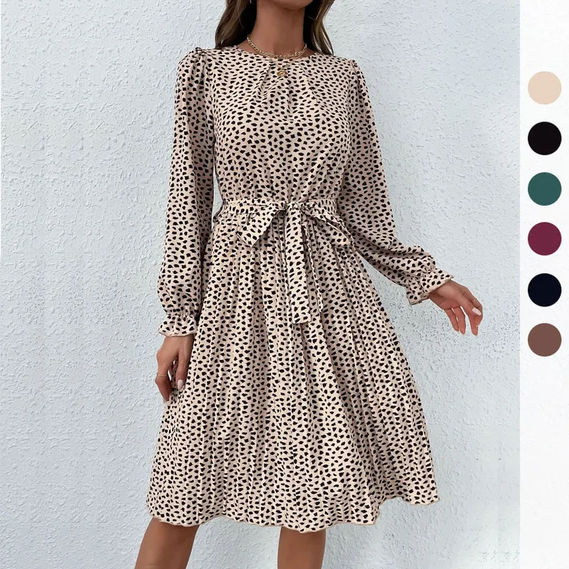 Damen Elegantes Plissee‑Midikleid mit Taillenschärpe, gerafften Puffärmeln und A‑Linie Nord Taschen