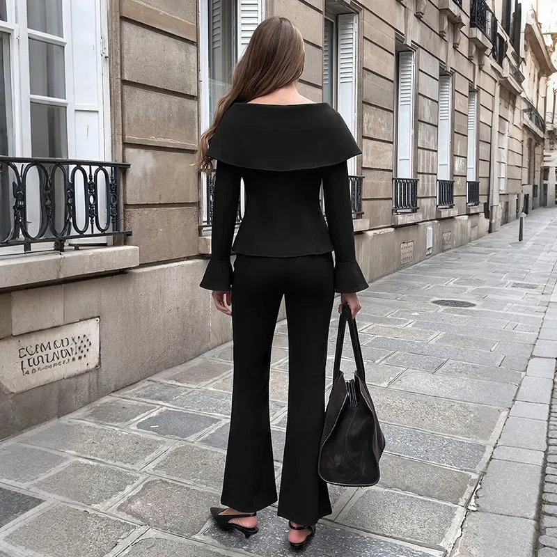 Damen Elegantes Off-Shoulder Zweiteiler-Set mit tailliertem Corsagen-Top & ausgestellter Palazzo-Hose Nord Taschen