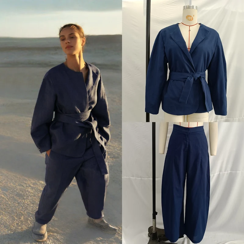 Damen Kurzblazer im Kimono‑Stil mit Bindegürtel und kastiger Silhouette Nord Taschen