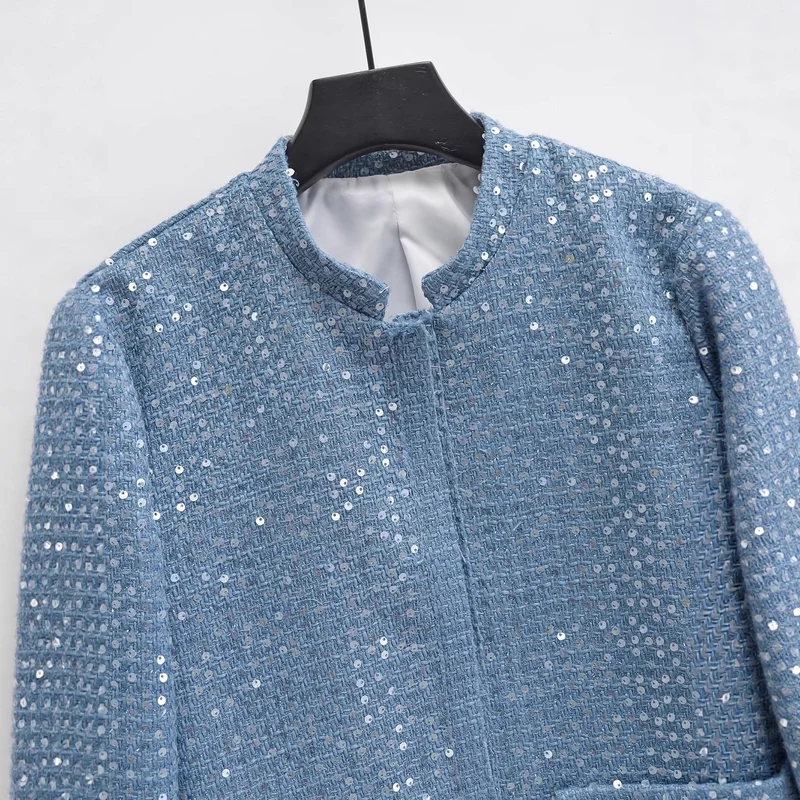 Damen Kurzblazer aus Bouclé‑Tweed mit Pailletten und Pattentaschen Nord Taschen