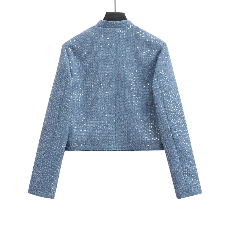 Damen Kurzblazer aus Bouclé‑Tweed mit Pailletten und Pattentaschen Nord Taschen