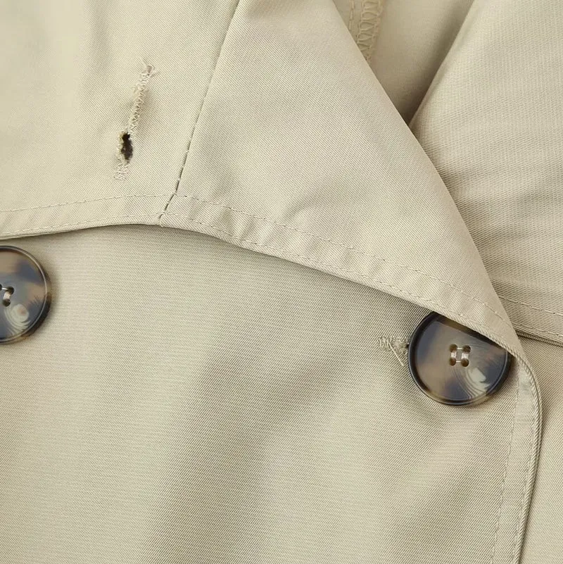 Damen Kurz-Trenchjacke im Boxy-Schnitt mit Doppelreihe und Taillengürtel Nord Taschen