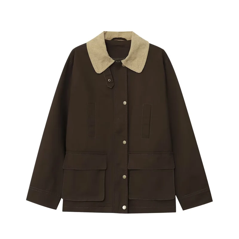 Damen Fieldjacke im Parka‑Stil mit Cordkragen, Druckknopfverschluß und aufgesetzten Fronttaschen Nord Taschen
