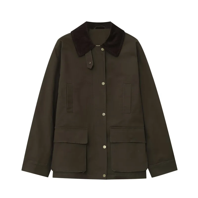 Damen Fieldjacke im Parka‑Stil mit Cordkragen, Druckknopfverschluß und aufgesetzten Fronttaschen Nord Taschen