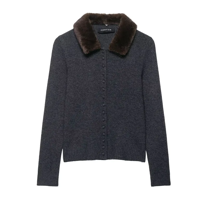 Damen Feinstrick-Cardigan mit Kunstpelzkragen und verdeckter Knopfleiste Nord Taschen