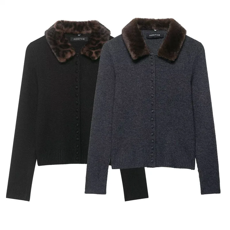 Damen Feinstrick-Cardigan mit Kunstpelzkragen und verdeckter Knopfleiste Nord Taschen