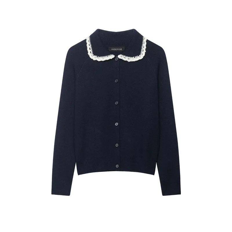 Damen Feinstrick-Cardigan mit gehäkeltem Peter-Pan-Kragen Nord Taschen
