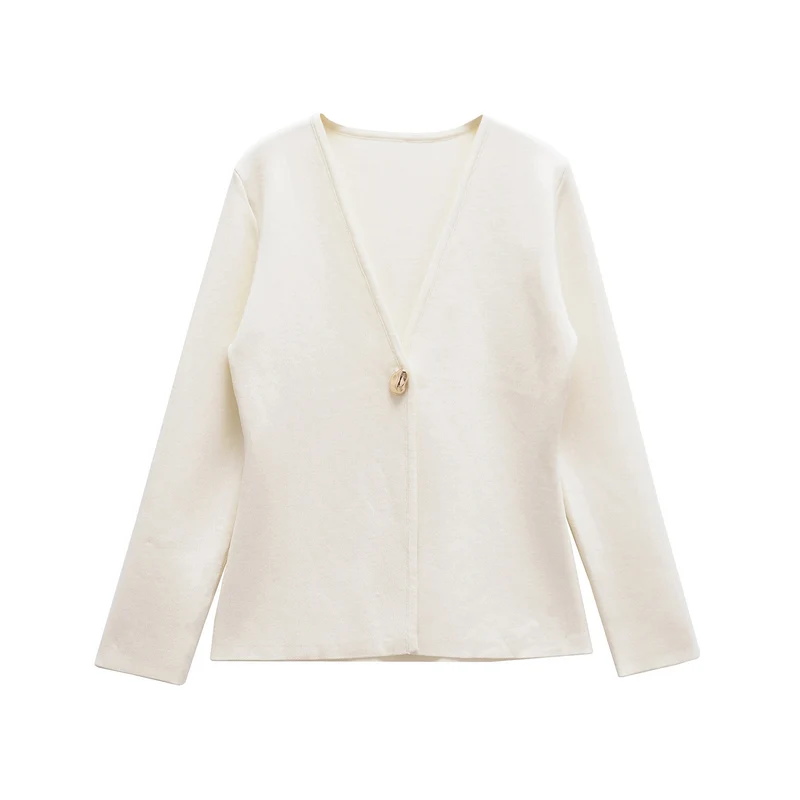 Damen Feiner V‑Ausschnitt-Cardigan mit Schmuckknopf und kastiger Silhouette Nord Taschen