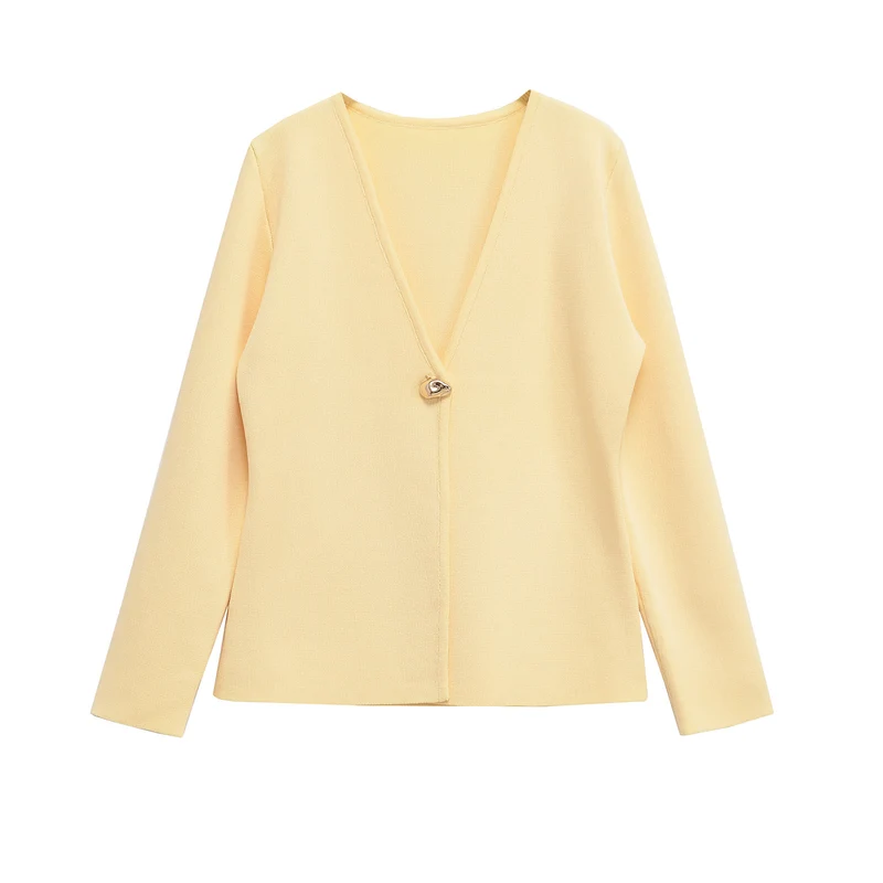 Damen Feiner V‑Ausschnitt-Cardigan mit Schmuckknopf und kastiger Silhouette Nord Taschen