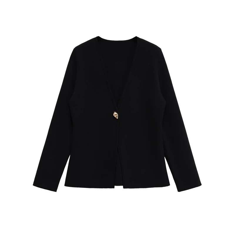 Damen Feiner V‑Ausschnitt-Cardigan mit Schmuckknopf und kastiger Silhouette Nord Taschen