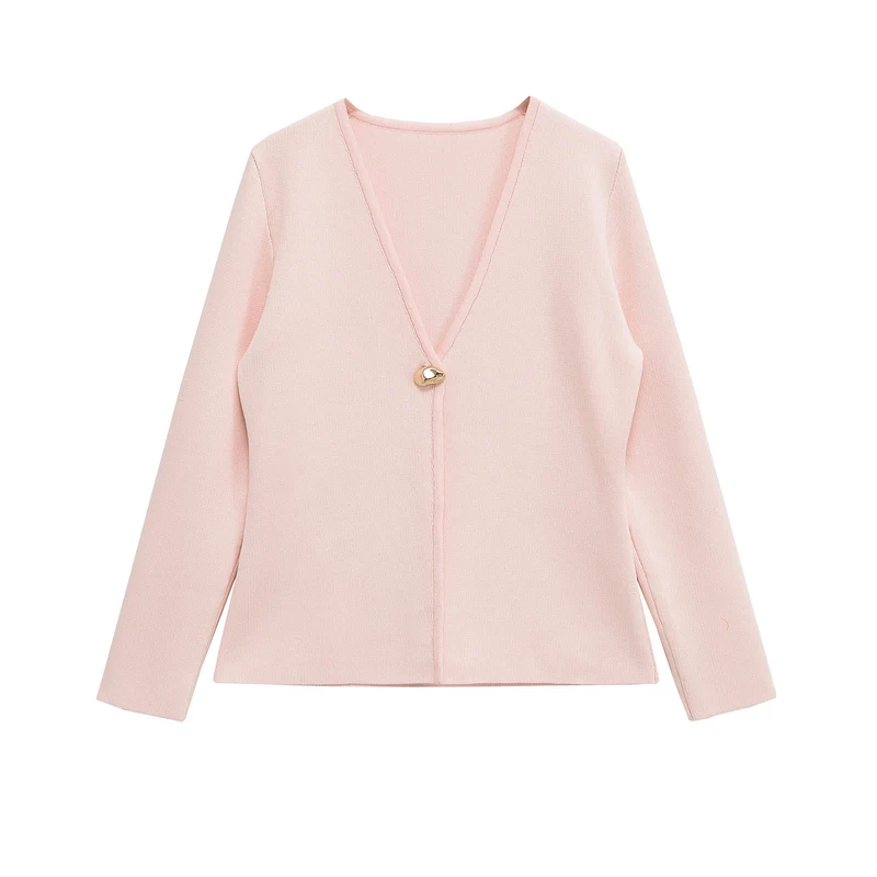 Damen Feiner V‑Ausschnitt-Cardigan mit Schmuckknopf und kastiger Silhouette Nord Taschen