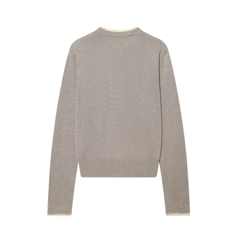 Damen Feiner Strick-Cardigan mit Rundhalsausschnitt, Knopfleiste und Spitzenbesatz Nord Taschen