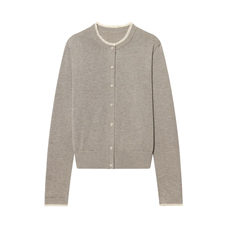 Damen Feiner Strick-Cardigan mit Rundhalsausschnitt, Knopfleiste und Spitzenbesatz Nord Taschen