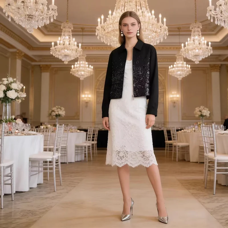 Damen Kurzjacke mit durchgehendem Reißverschluss und Paillettenfront Nord Taschen