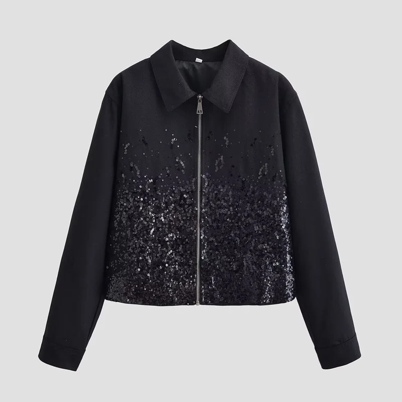 Damen Kurzjacke mit durchgehendem Reißverschluss und Paillettenfront Nord Taschen