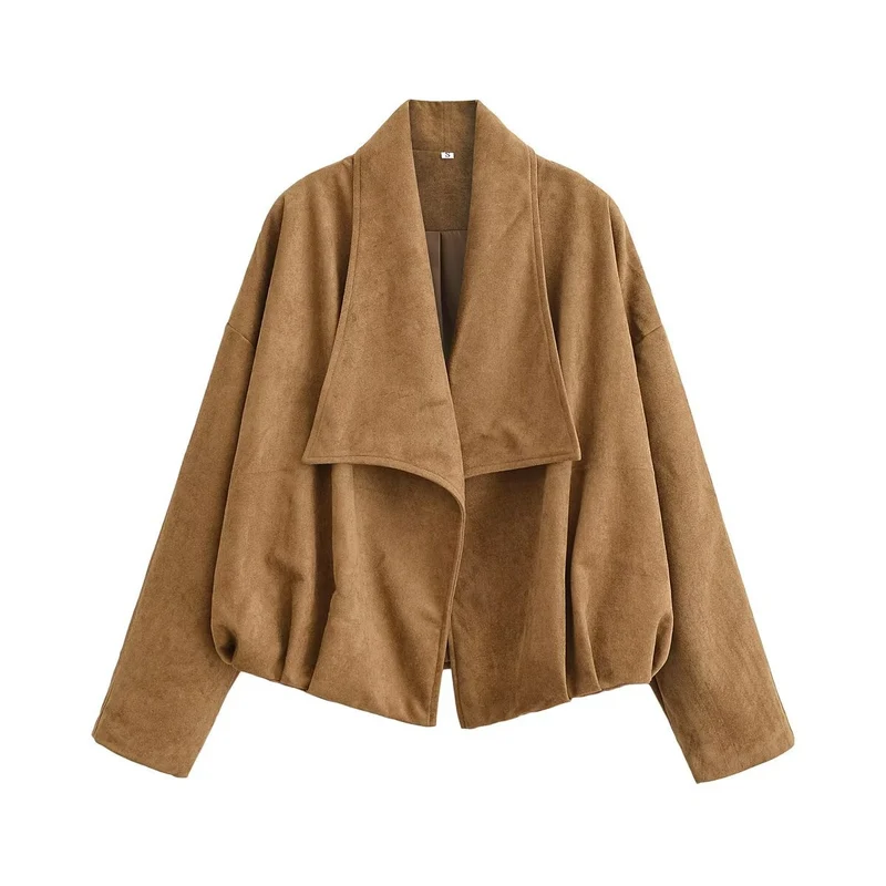 Damen Kurzjacke im Waterfall‑Look mit weichem Veloursfinish und weitem Schalkragen Nord Taschen