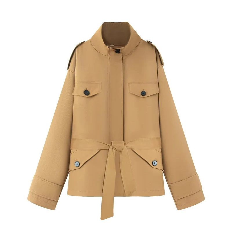 Damen Kurzjacke im Utility‑Stil mit Taillengürtel und Pattentaschen Nord Taschen