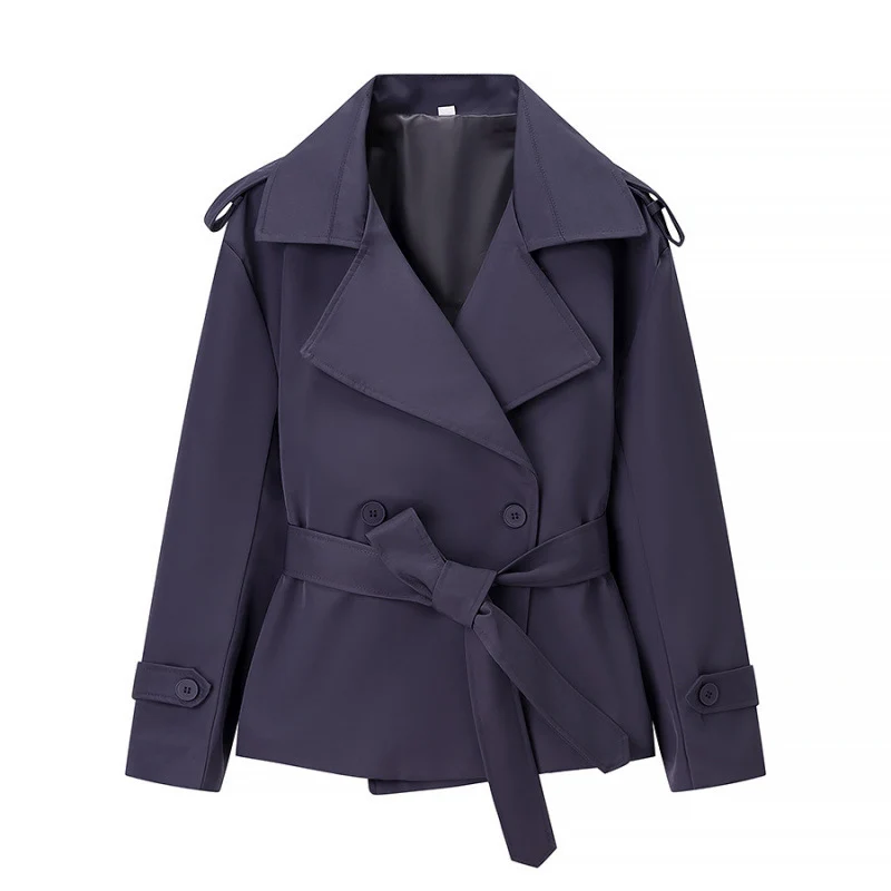 Damen Kurz-Trenchcoat mit Bindegürtel und doppelreihiger Knopfleiste Nord Taschen