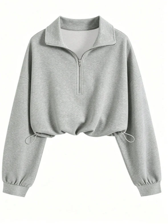 Damen Kurz geschnittenes Halbzip-Sweatshirt im Oversize-Schnitt mit Tunnelzug Nord Taschen