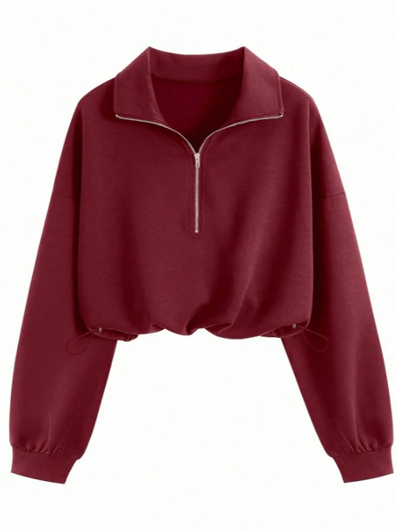 Damen Kurz geschnittenes Halbzip-Sweatshirt im Oversize-Schnitt mit Tunnelzug Nord Taschen