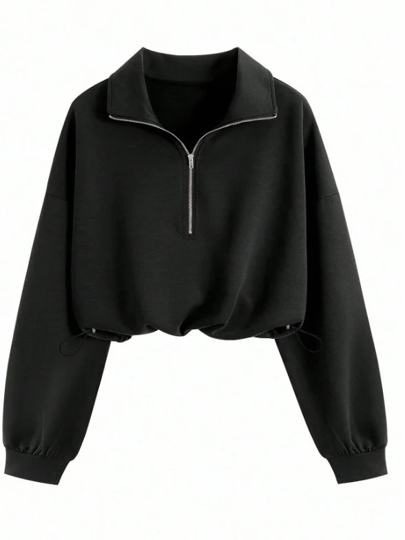 Damen Kurz geschnittenes Halbzip-Sweatshirt im Oversize-Schnitt mit Tunnelzug Nord Taschen