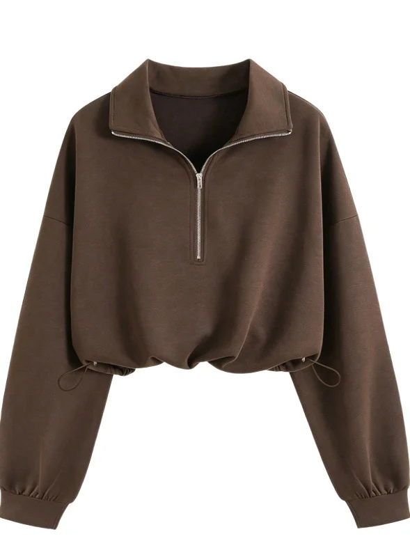 Damen Kurz geschnittenes Halbzip-Sweatshirt im Oversize-Schnitt mit Tunnelzug Nord Taschen