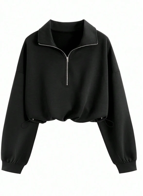 Damen Kurz geschnittenes Halbzip-Sweatshirt im Oversize-Schnitt mit Tunnelzug Nord Taschen