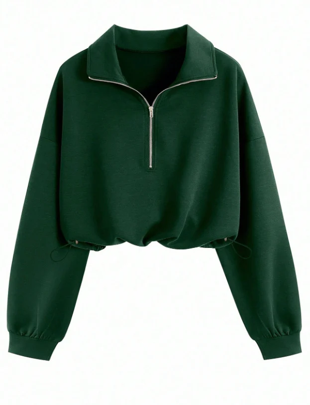Damen Kurz geschnittenes Halbzip-Sweatshirt im Oversize-Schnitt mit Tunnelzug Nord Taschen